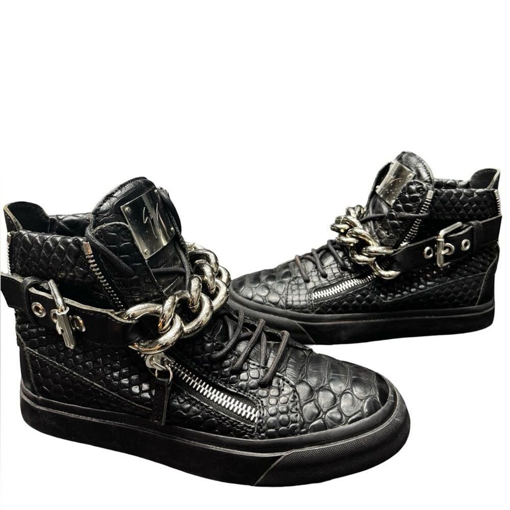Giuseppe Zanotti Gold Chain Croc High Top Sneakers Black EU 39 Italy